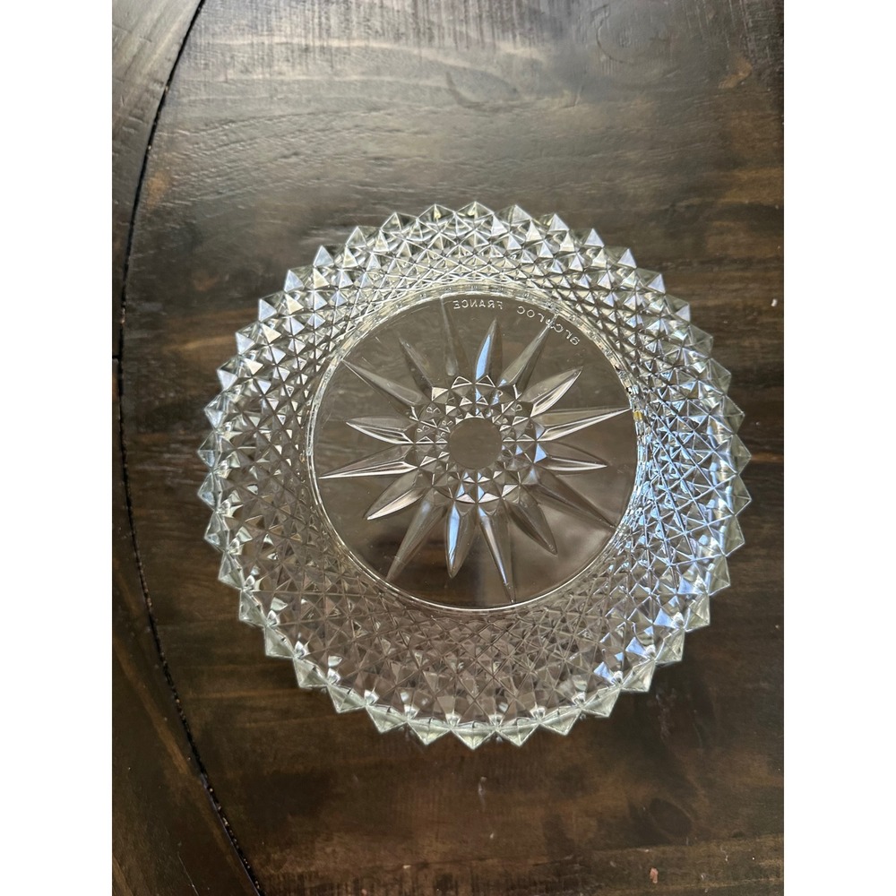 Arcoroc France Glass Bowl Longchamp Diamond Cut Starburst 8 Inch Serving Bowl